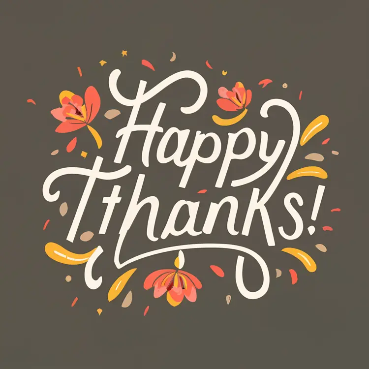 Happy Thanks Typography with Flowers