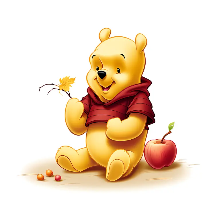 Yellow Bear with Autumn Leaves and Apple