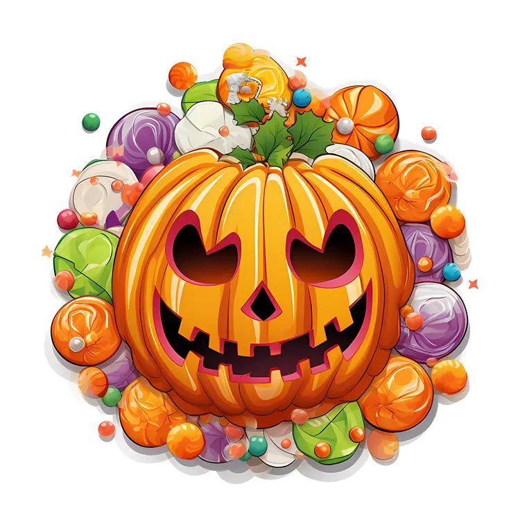 Jack-o'-lantern with Colorful Halloween Candy