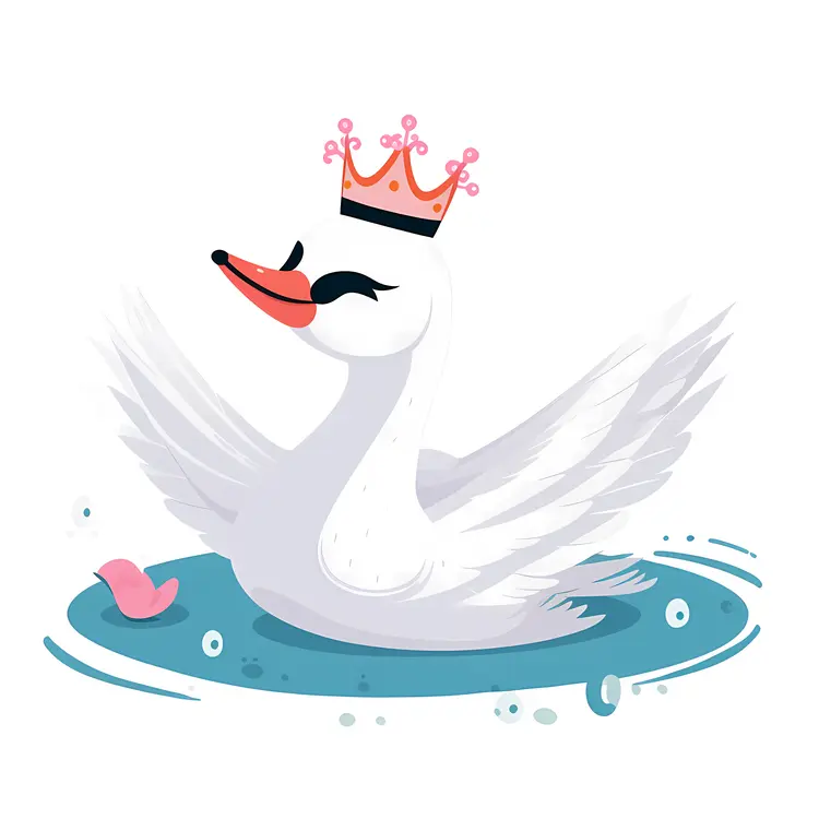 Elegant Swan with Crown in Cartoon Style