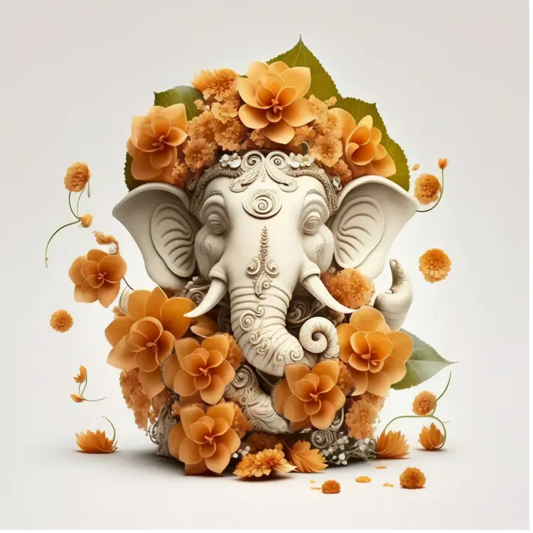 Beautiful Ganesha Statue with Floral Decoration for Diwali