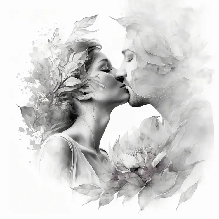 Romantic Kiss in Artistic Illustration