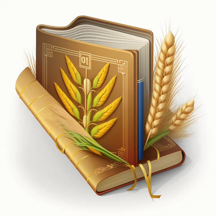Agricultural Book with Wheat and Ribbon