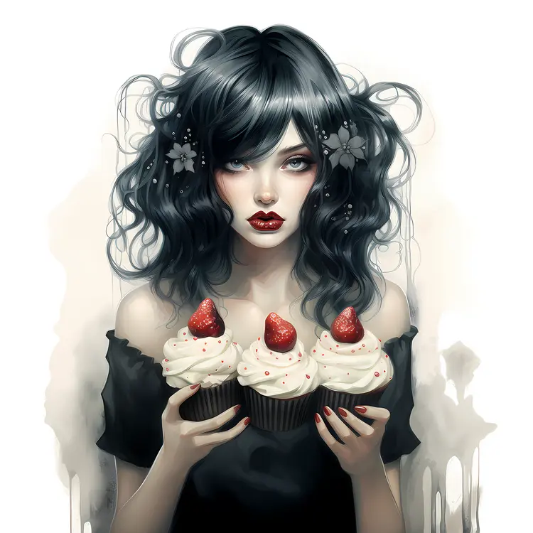 Illustration of Girl Holding Cupcakes