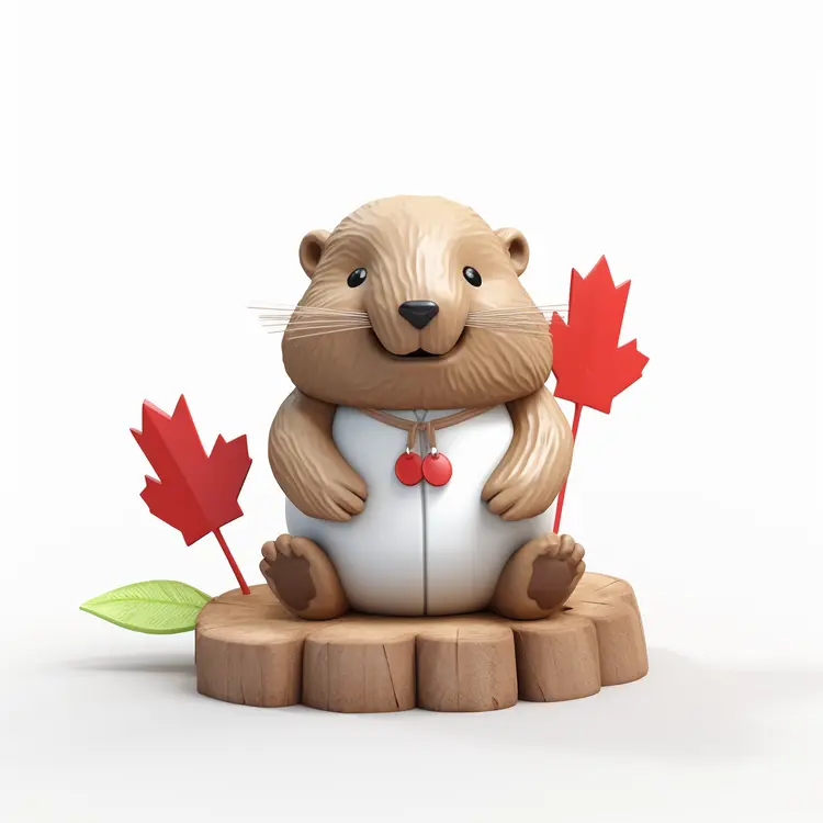 Cute Beaver with Maple Leaves for Canada Day