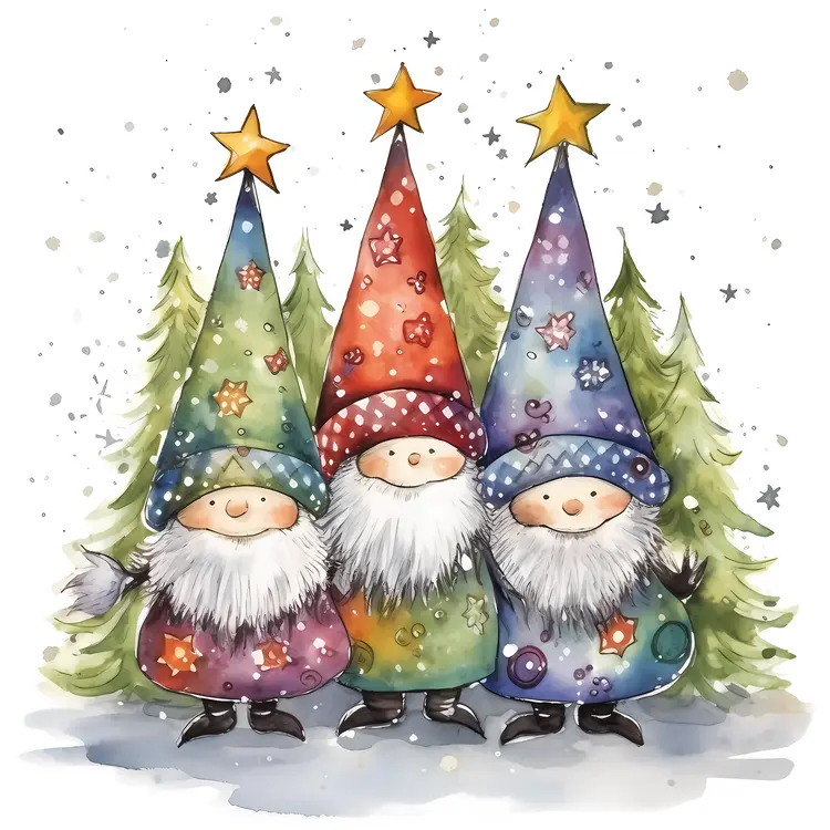 Gnomes with Star Hats in Winter