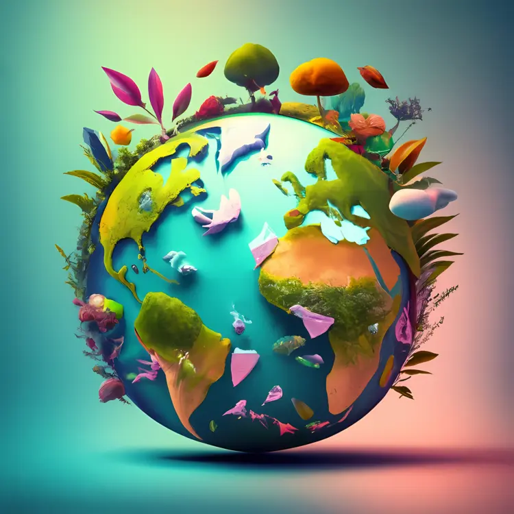 Earth with Flowers and Nature Elements