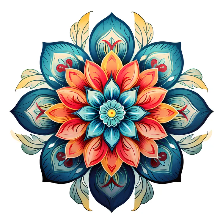 Colorful Mandala Art with Blue and Red Tones