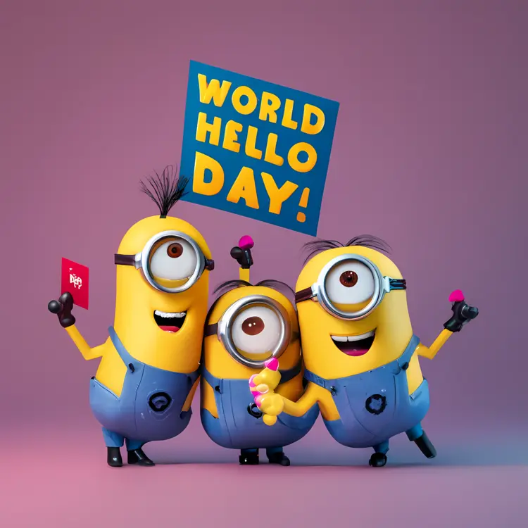 Group of Minions Celebrating World Hello Day