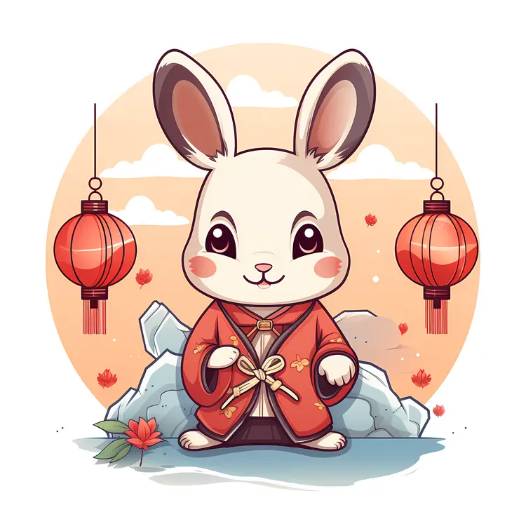 Cute Rabbit with Traditional Lanterns