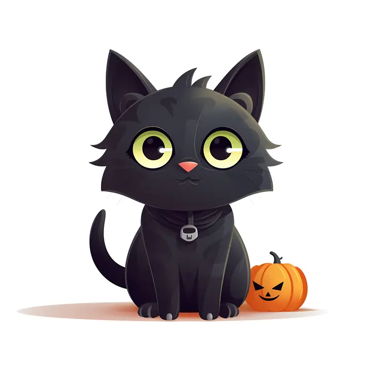 Cute Black Cat with Pumpkin for Halloween