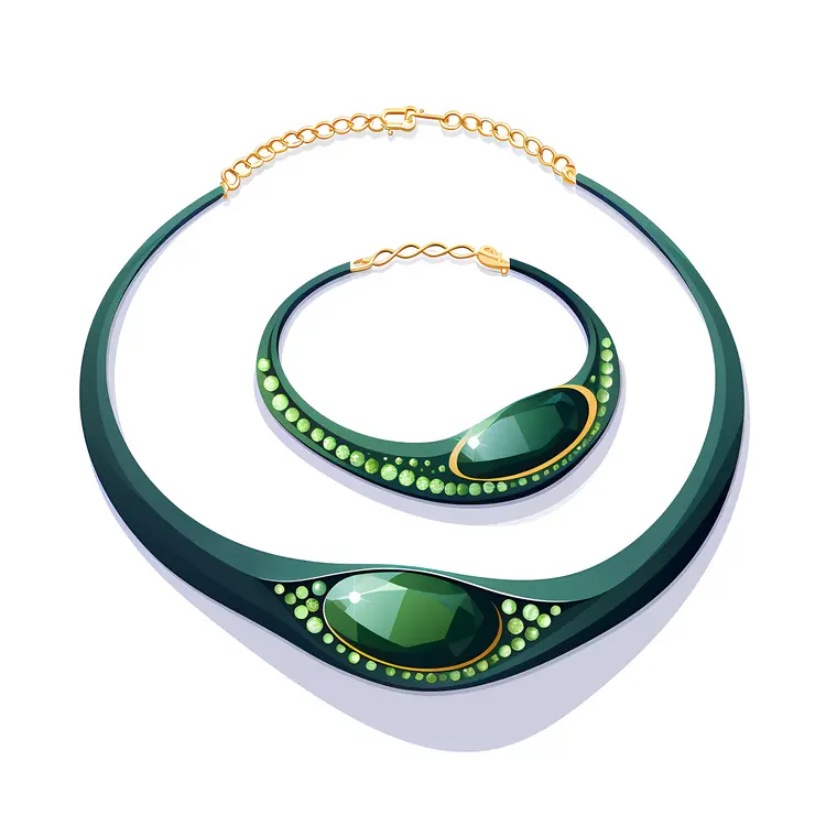 Modern Green and Gold Necklace and Bracelet Set