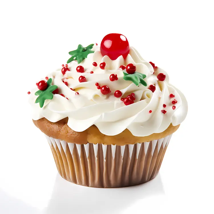 Christmas Cupcake with Holly and Red Sprinkles