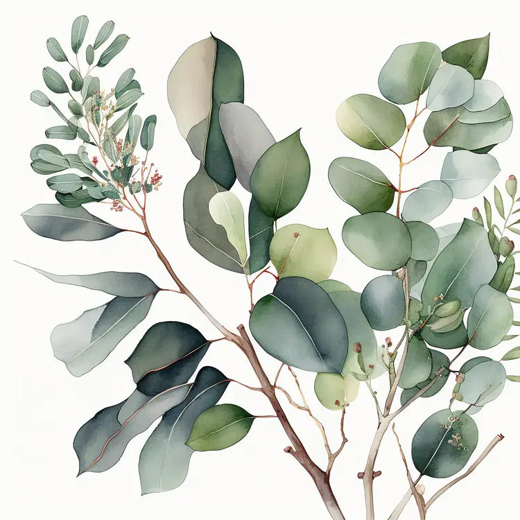 Watercolor Eucalyptus Leaves Botanical Illustration