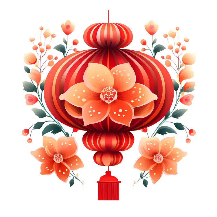 Red Lantern with Large Flower for Chinese New Year
