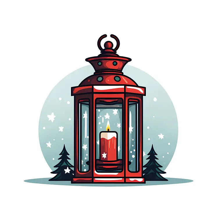 Red Lantern with Candle and Snowflakes