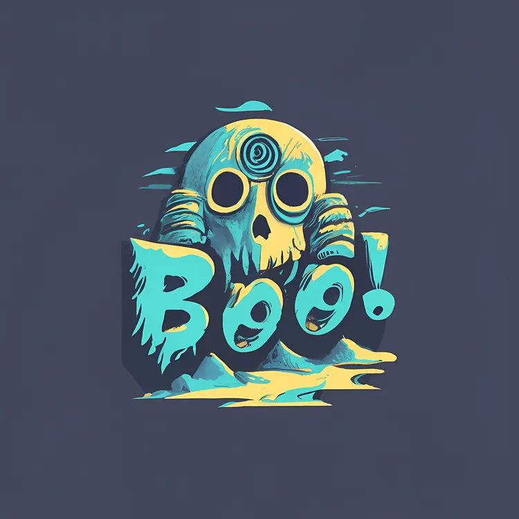 Skull with Goggles Saying Boo