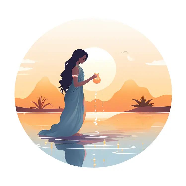 Beautiful Woman with Pot at Sunset