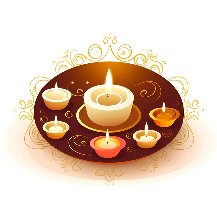 Diya Lamps on Decorative Plate