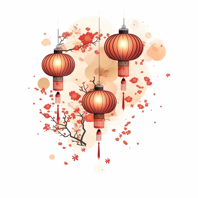 Red Lanterns with Cherry Blossoms