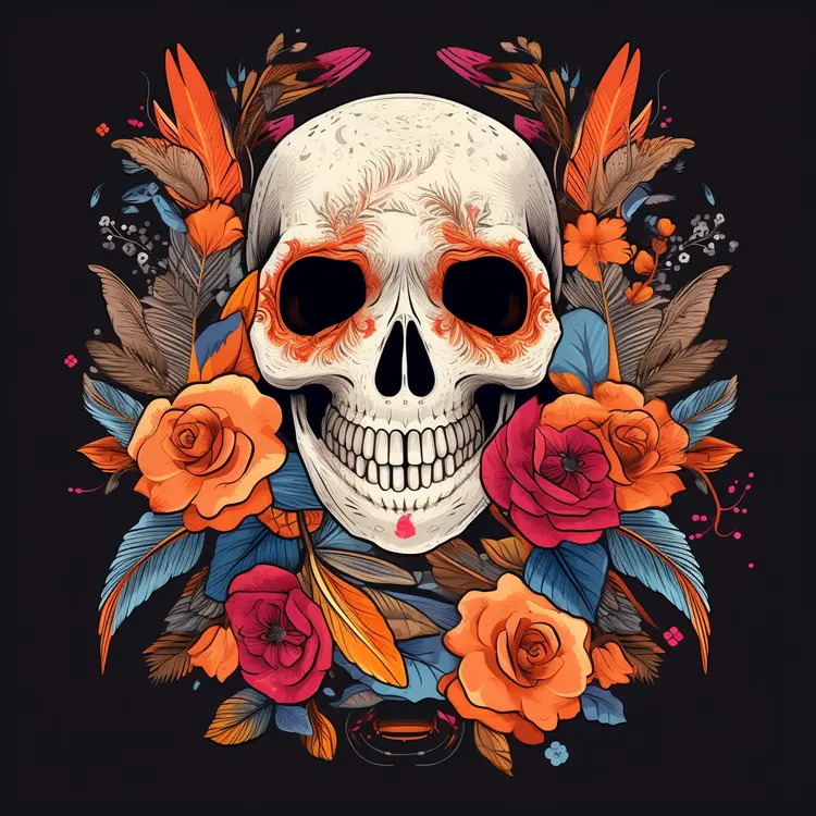 Artistic Skull with Colorful Flowers for Day of the Dead