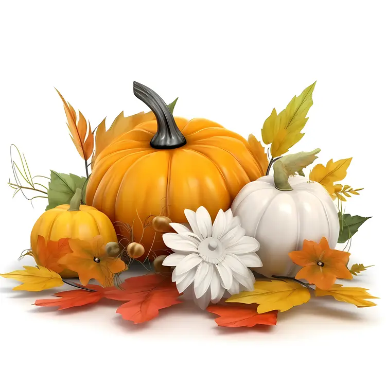 Pumpkins and Daisy with Autumn Colors