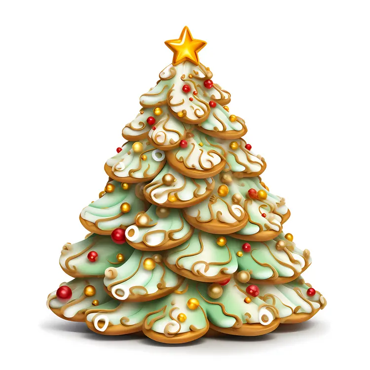White Iced Christmas Tree Cookie with Star