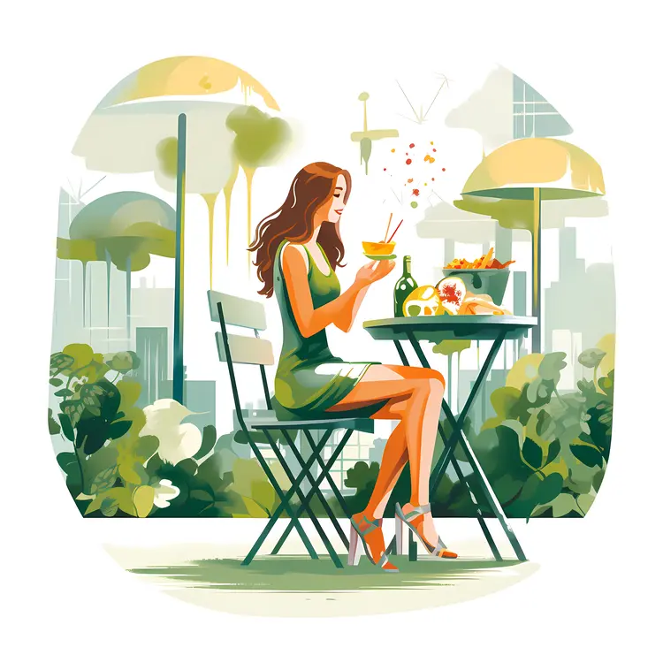 Woman Dining Outdoors in a Cityscape