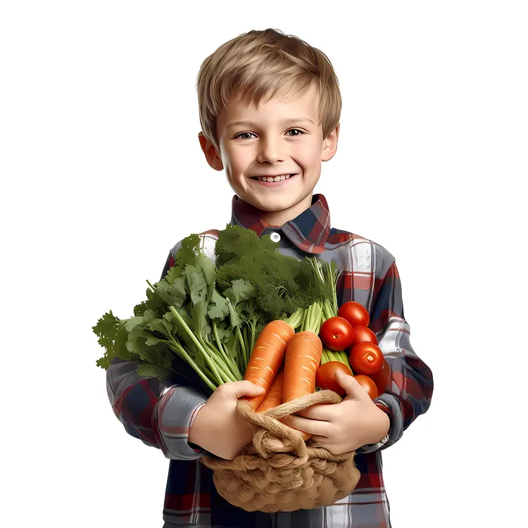 Happy Boy Holding Fresh Vegetables