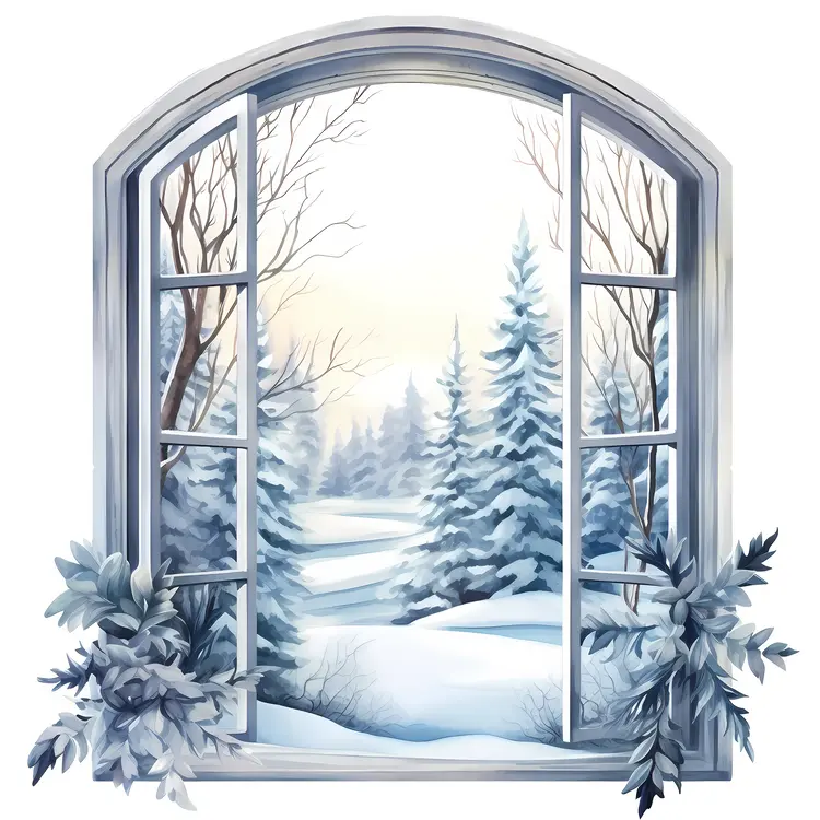 Winter Forest through Open Window