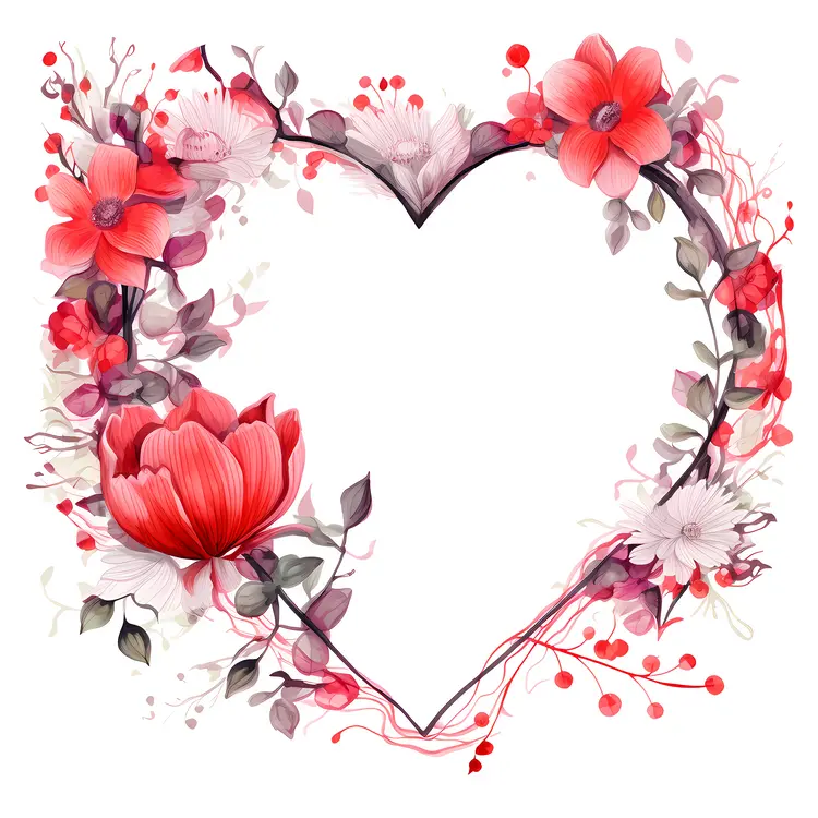 Heart Frame with Red and Pink Flowers