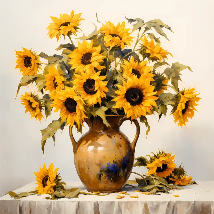 Beautiful Sunflowers in a Ceramic Vase