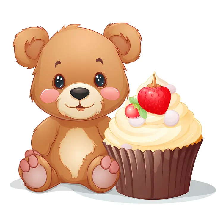 Cute Teddy Bear with Delicious Cupcake