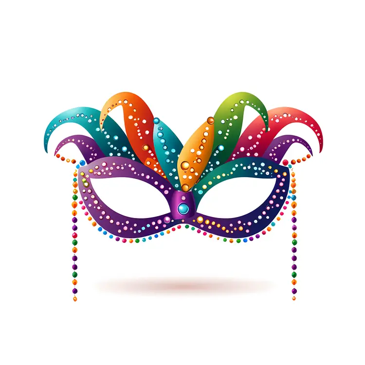 Colorful Mask with Feathers and Beads for Mardi Gras