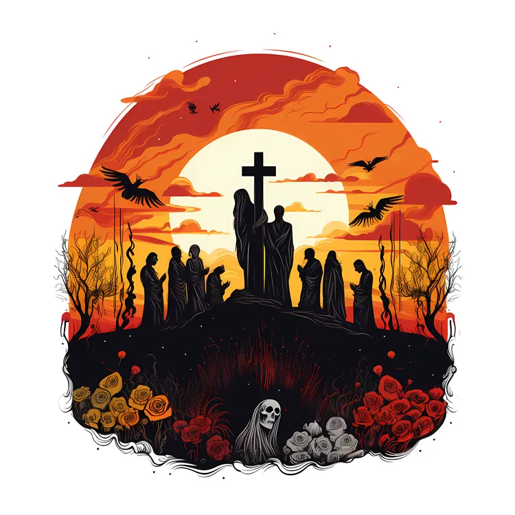 Graveyard at Sunset Illustration