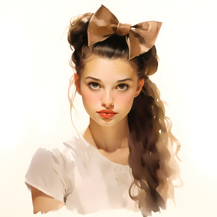Vintage Woman with Brown Bow