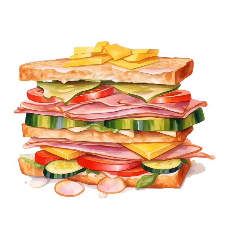 Healthy Sandwich with Fresh Vegetables and Ham