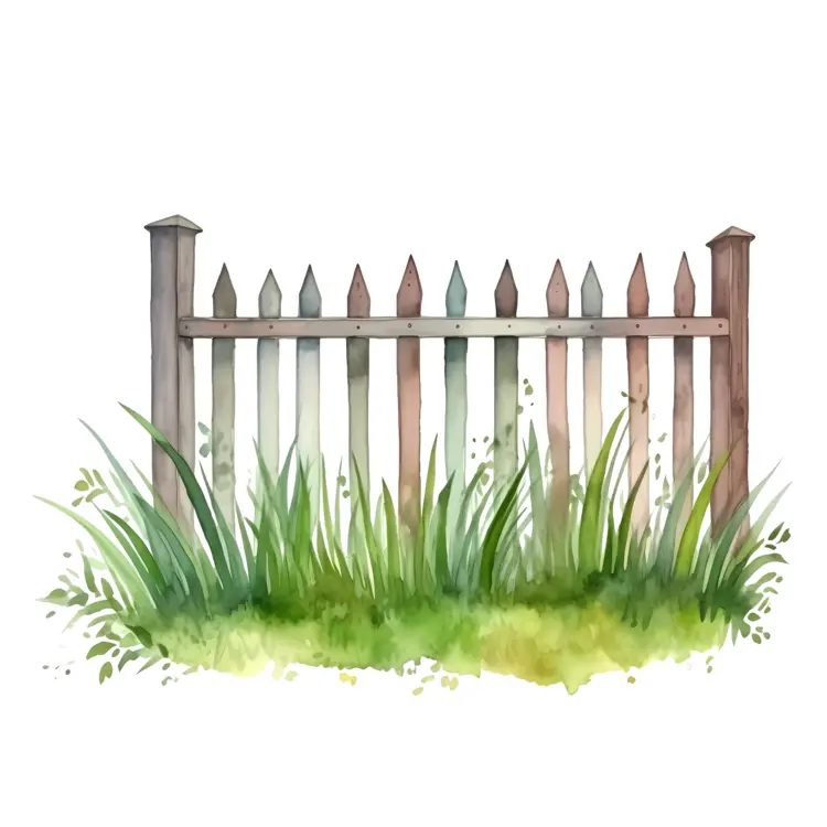 Watercolor Wooden Fence with Grass
