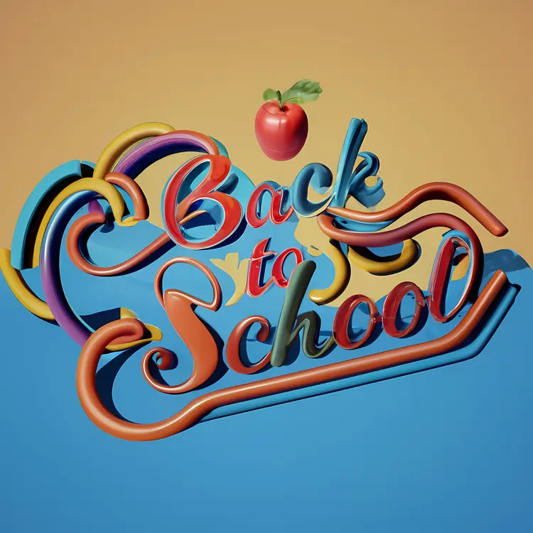3D Back to School Text with Apple