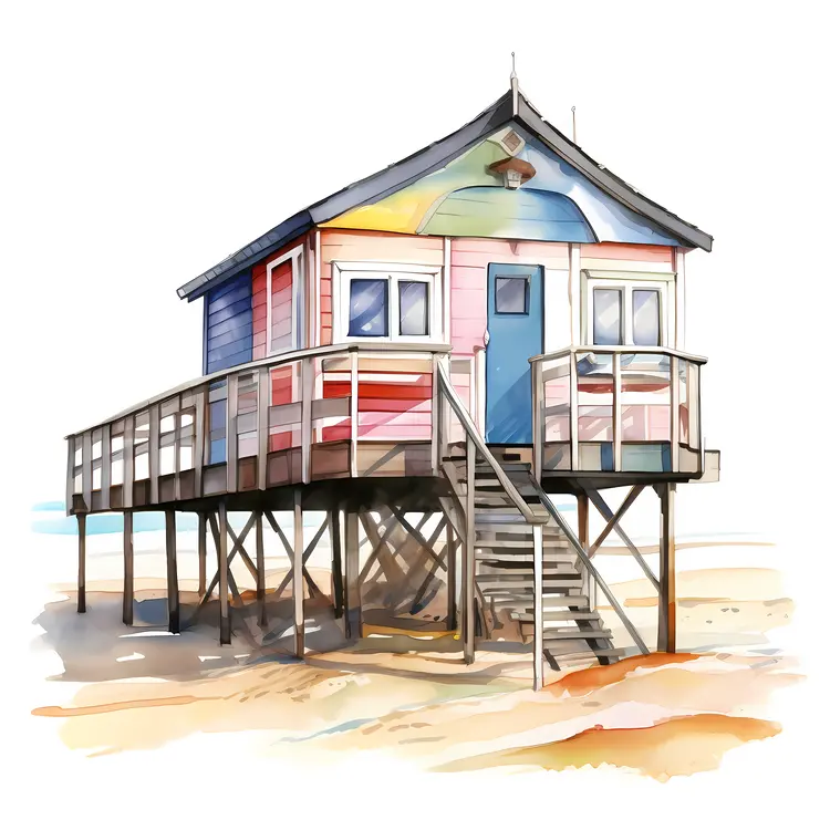 Colorful Beach House Illustration