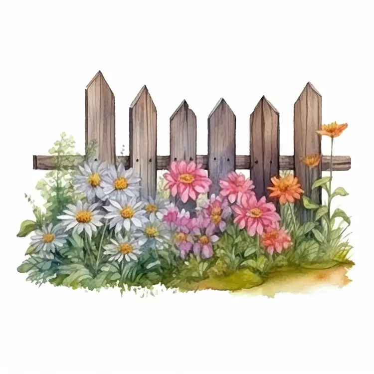 Lovely Garden with Blooming Flowers and Wooden Fence