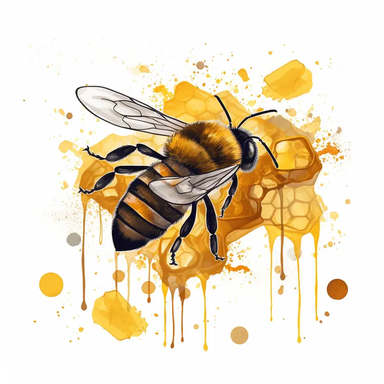 Bee on Honeycomb with Honey Drips