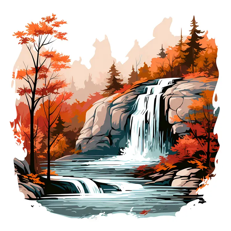 Autumn Waterfall with Forest Background