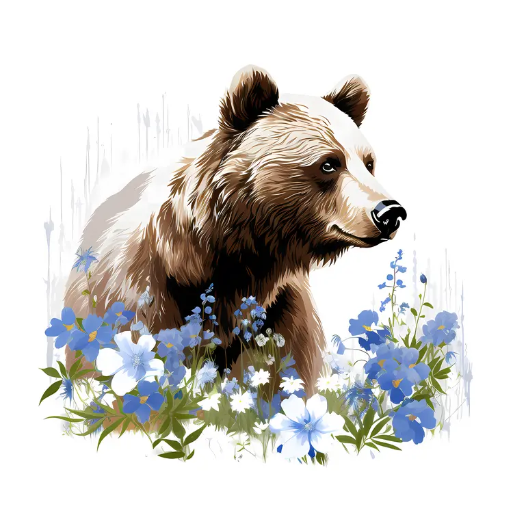 Brown Bear with Blue Flowers