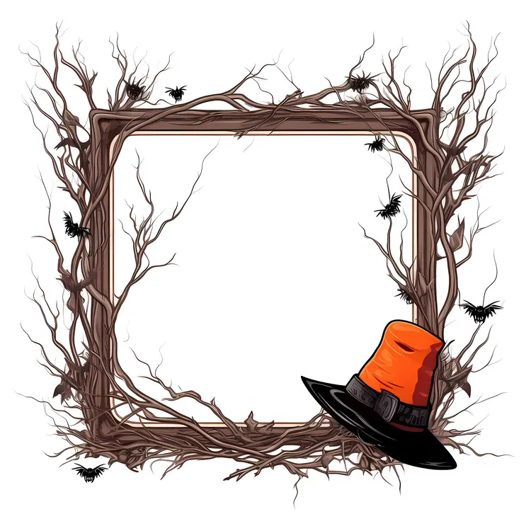 Halloween Frame with Witch Hat and Bats
