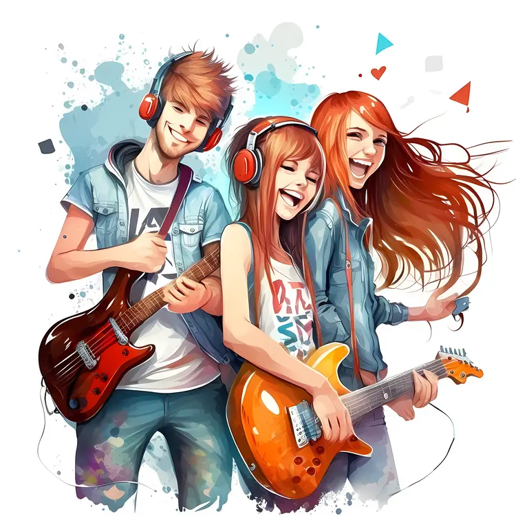 Happy Teens Playing Guitars