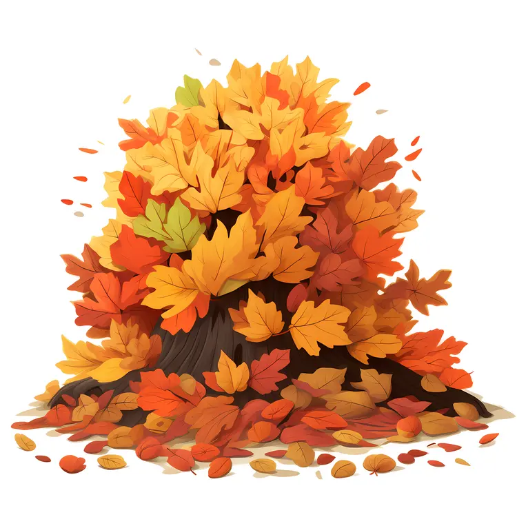 Autumn Leaves Pile with Tree Stump