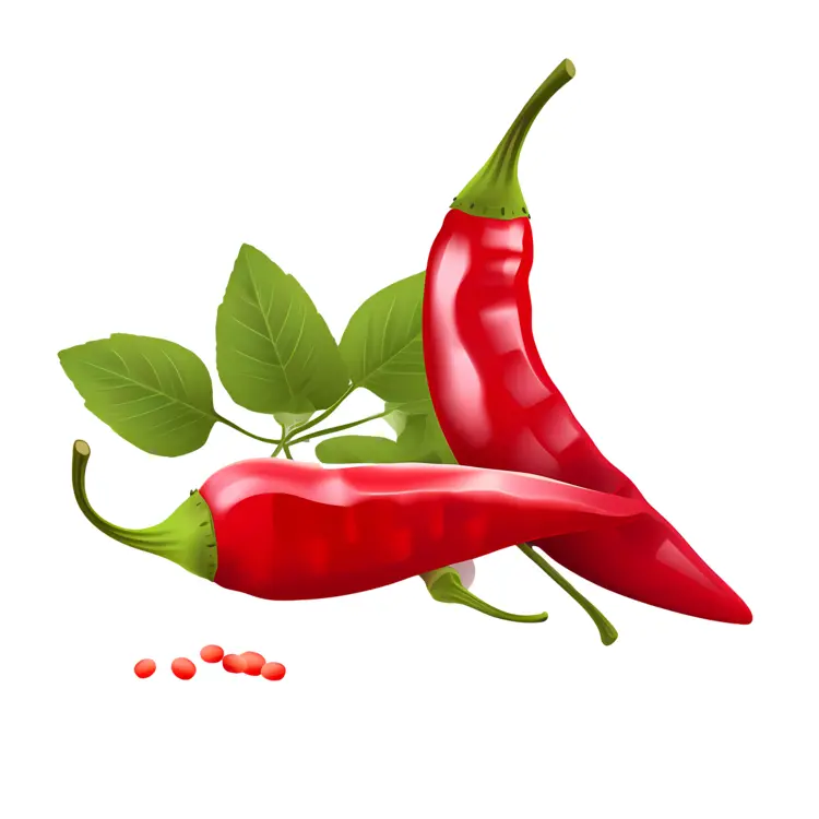 Red Chili Peppers with Green Leaves Illustration