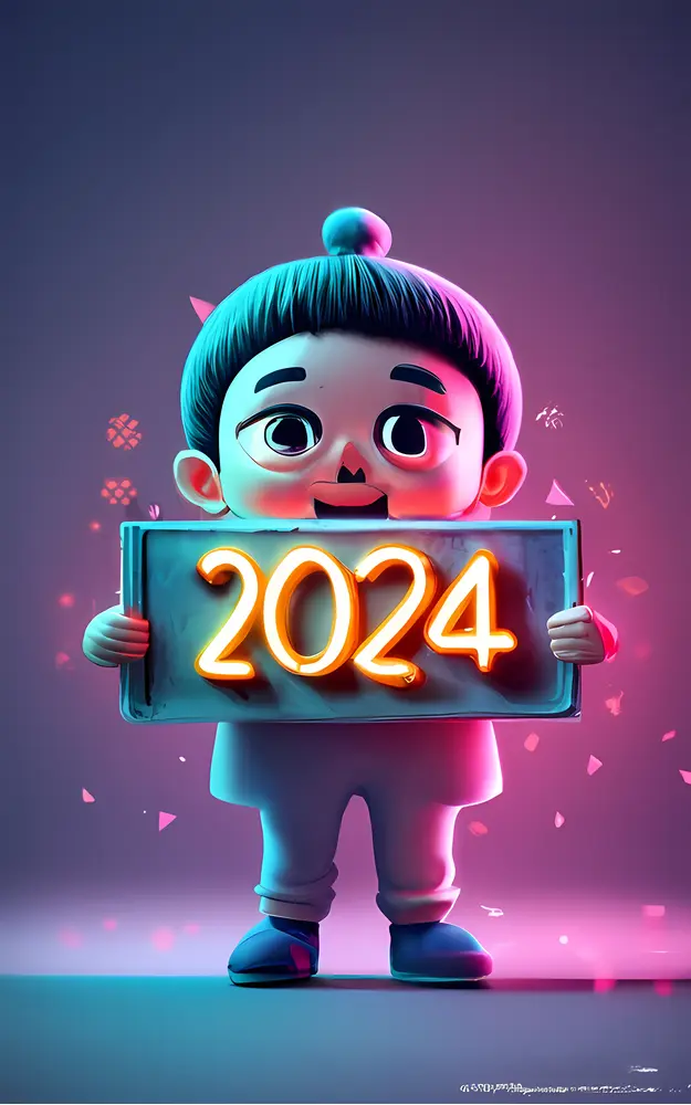 Cartoon Character Holding 2024 Sign