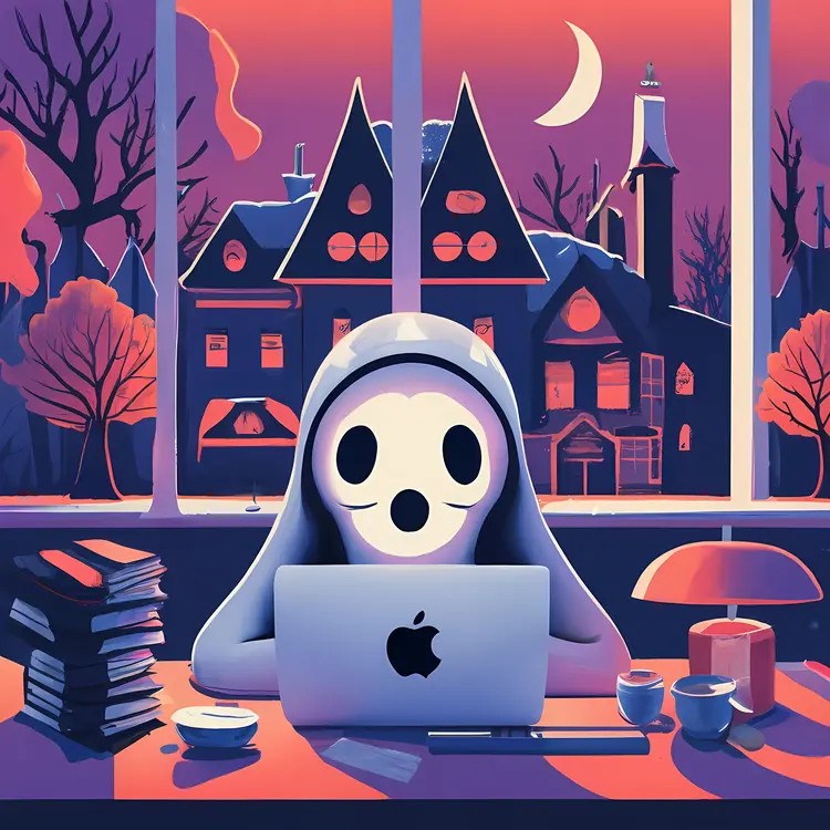 Ghost Working on Laptop at Night